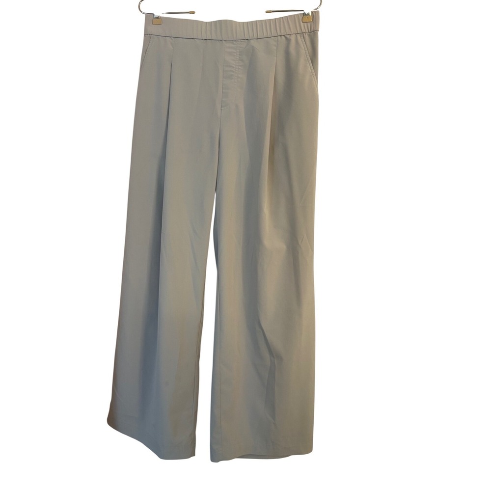 Lou & Grey Fluid Wide Leg Pleated Pull On Pants Beige Stone Petite Large LP - Picture 2 of 5
